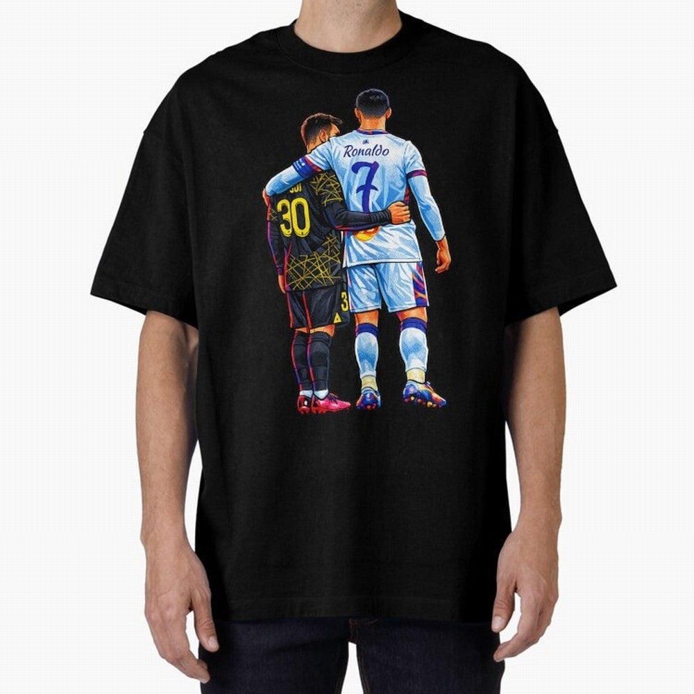 2 GOATS Oversized T-Shirt Fuel Match Day Hype around FIFA World Cup 2026, Messi, Portugal, Spain and Germany, Global Supporter Spirit, Legendary Goals, National Colors and Tournament Celebration; Great for Watch Parties, Sports Bars, Family Nights,