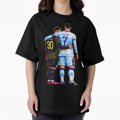2 GOATS Oversized T-Shirt Fuel Match Day Hype around FIFA World Cup 2026, Messi, Portugal, Spain and Germany, Global Supporter Spirit, Legendary Goals, National Colors and Tournament Celebration; Great for Watch Parties, Sports Bars, Family Nights,