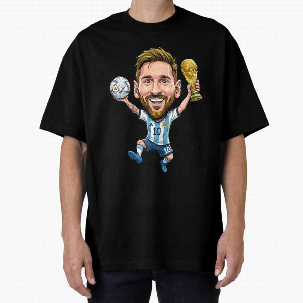 Messi Campion Caricatur Oversized T-Shirt Bring Global Tournament Vibes to Match Day Hype around FIFA World Cup 2026, Neymar, Argentina, France and Brazil, Champion Mindset, Group Stage Buzz, Knockout Tension and Passionate Fan Culture; Made for