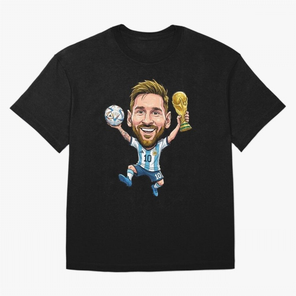 Messi Campion Caricatur Oversized T-Shirt Bring Global Tournament Vibes to Match Day Hype around FIFA World Cup 2026, Neymar, Argentina, France and Brazil, Champion Mindset, Group Stage Buzz, Knockout Tension and Passionate Fan Culture; Made for
