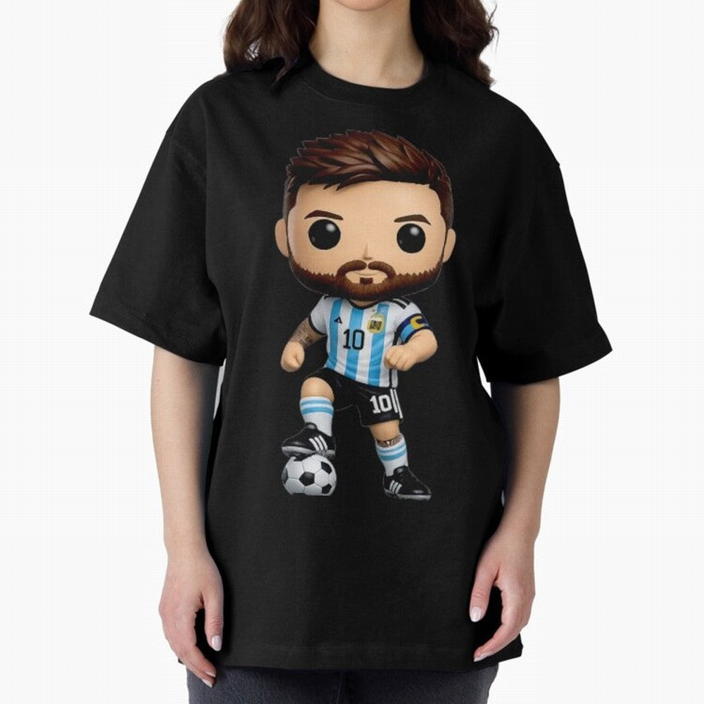 Lionel Messi Figurine Oversized T-Shirt Embrace FIFA World Cup 2026 Group Stage for Fans of Messi and Cristiano Ronaldo and Brazil, Portugal and Argentina, Bringing Stadium Memories, Football Loyalty, International Chants and Championship