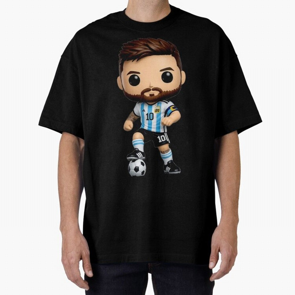 Lionel Messi Figurine Oversized T-Shirt Embrace FIFA World Cup 2026 Group Stage for Fans of Messi and Cristiano Ronaldo and Brazil, Portugal and Argentina, Bringing Stadium Memories, Football Loyalty, International Chants and Championship