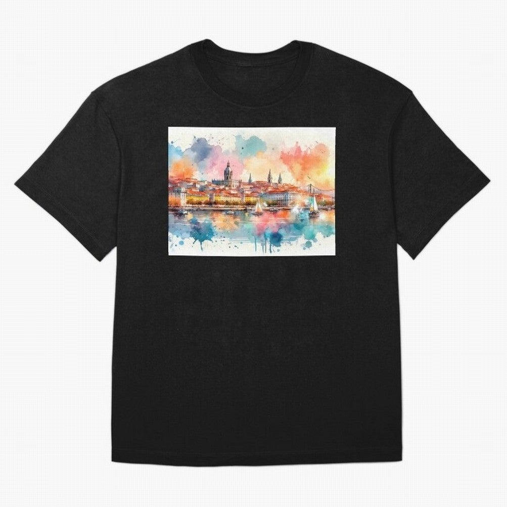 Lisbon cityscape with sailboats Oversized T-Shirt Honor the Beautiful Game during the FIFA World Cup 2026 Group Stage Journey through CR7 Highlights, Portugal, Spain and Germany Pride, Soccer Culture, Superstar Moments, National Team Dreams and