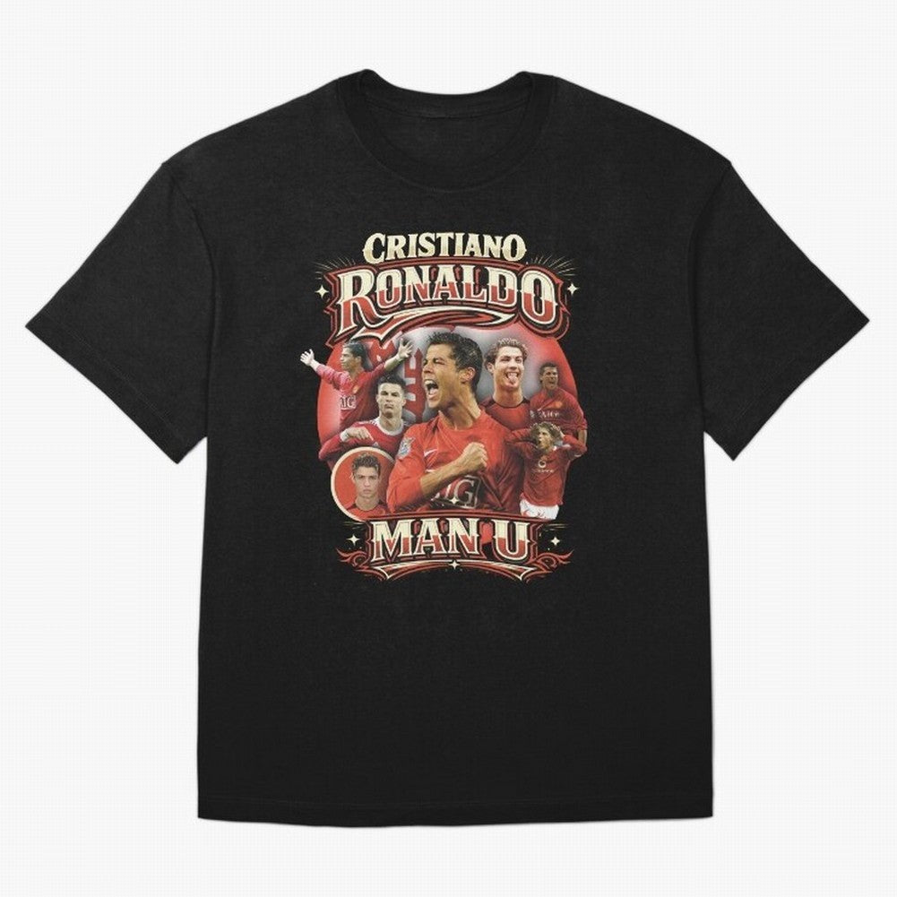 Cristiano Ronaldo Manchester United Oversized T-Shirt Carry the Dream of FIFA World Cup 2026 for Fans of Messi and France and Portugal, Bringing Retro Football Energy, Iconic Rivalries, Trophy Chase Drama and Stadium Atmosphere; Great for