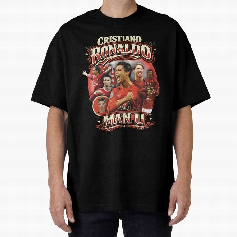 Cristiano Ronaldo Manchester United Oversized T-Shirt Carry the Dream of FIFA World Cup 2026 for Fans of Messi and France and Portugal, Bringing Retro Football Energy, Iconic Rivalries, Trophy Chase Drama and Stadium Atmosphere; Great for