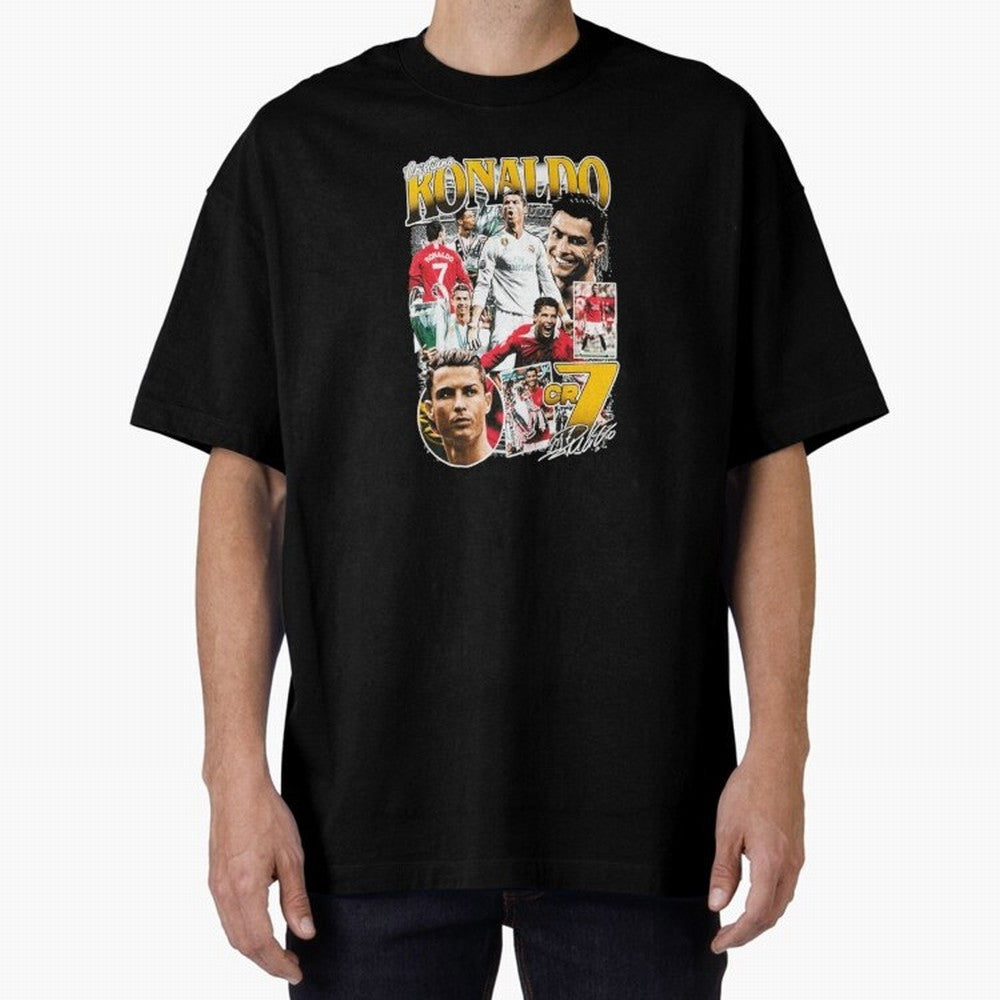 Cristiano Ronaldo Cr7 Collage Oversized T-Shirt Represent Football Lovers during FIFA World Cup 2026 USA Canada Mexico for Fans of Mbappe and Neymar and England and Germany, Bringing Stadium Chants, National Pride, Trophy Dreams and Unforgettable