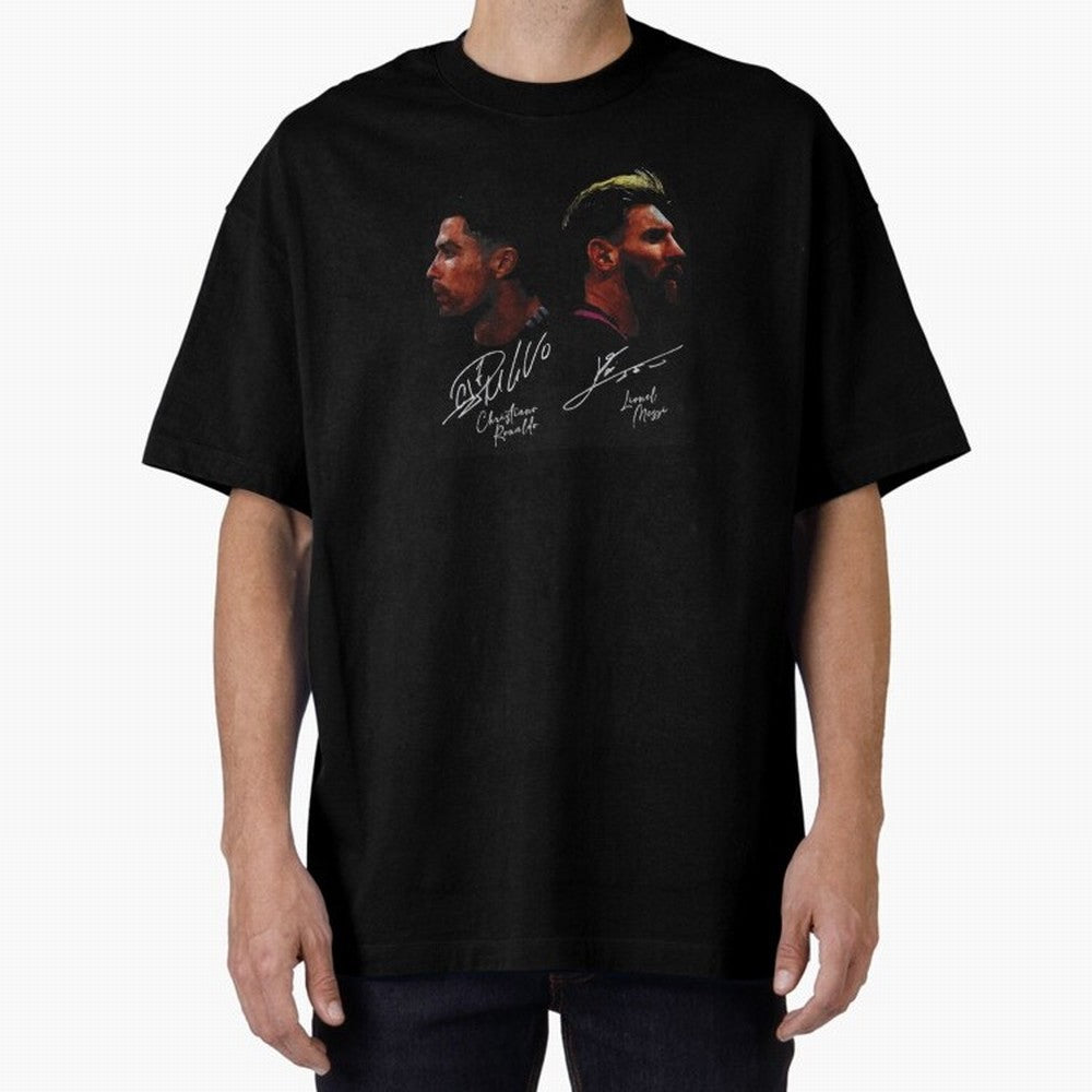 Cristiano Ronaldo & Lionel Messi Signature Oversized T-Shirt Celebrate National Team Dreams in Global Football Passion for FIFA World Cup 2026, Celebrating Haaland and Mbappe, France and Portugal, Stadium Memories, Football Loyalty, International