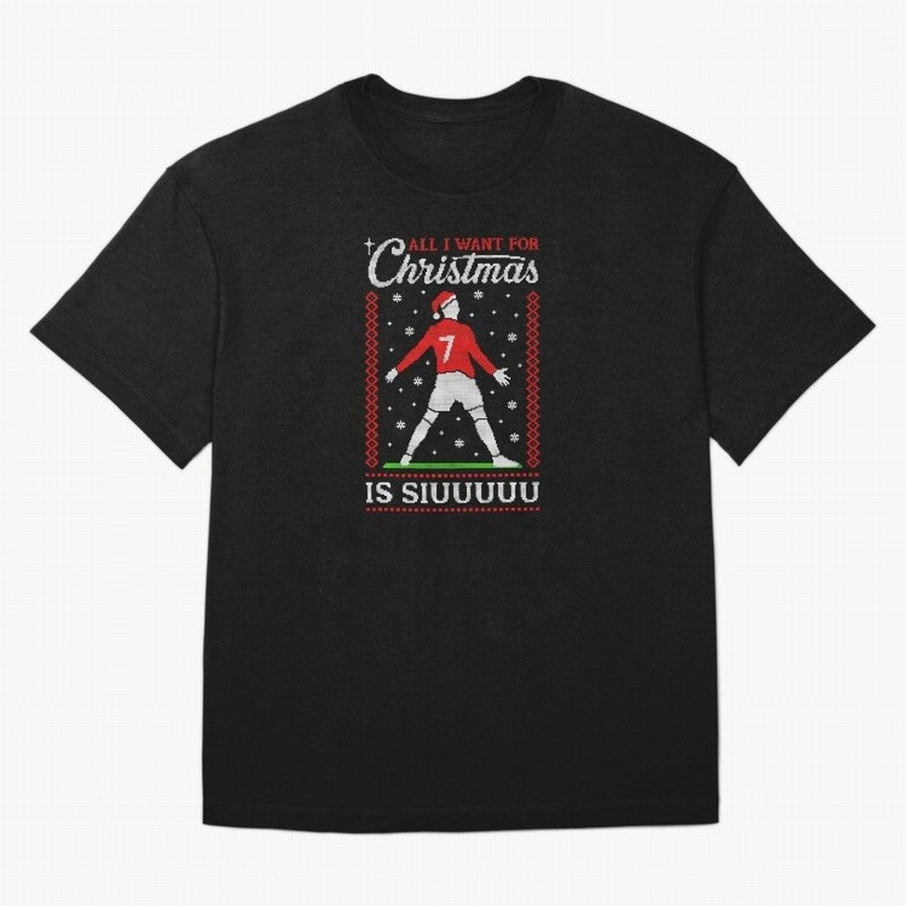 All I Want For Christmas Is Siuu Funny Christmas Festive Knitted Oversized T-Shirt Celebrate Unforgettable Nights in FIFA World Cup 2026 Group Stage Spirit, Highlighting Argentina, Messi and Cristiano Ronaldo, Global Supporter Spirit, Legendary