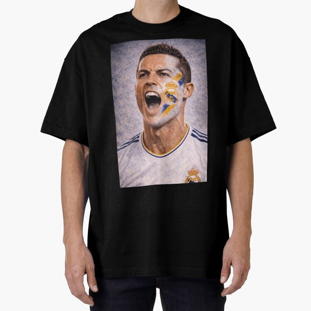 Cristiano Ronaldo ¡ª A Fan Portrait in Motion Oversized T-Shirt Celebrate Football Heritage in FIFA World Cup 2026 USA Canada Mexico for Fans of Neymar, Haaland and Cristiano Ronaldo and Brazil, Bringing Soccer Culture, Superstar Moments, National