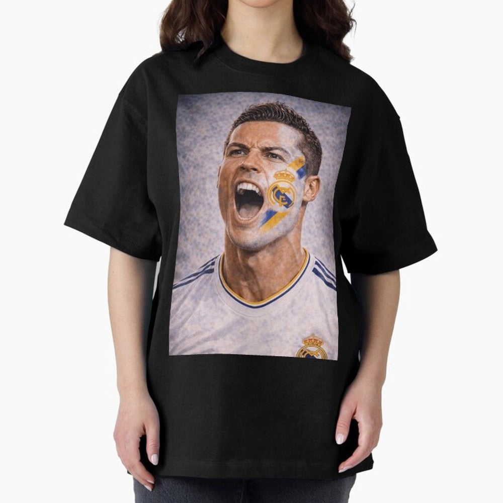 Cristiano Ronaldo ¡ª A Fan Portrait in Motion Oversized T-Shirt Celebrate Football Heritage in FIFA World Cup 2026 USA Canada Mexico for Fans of Neymar, Haaland and Cristiano Ronaldo and Brazil, Bringing Soccer Culture, Superstar Moments, National