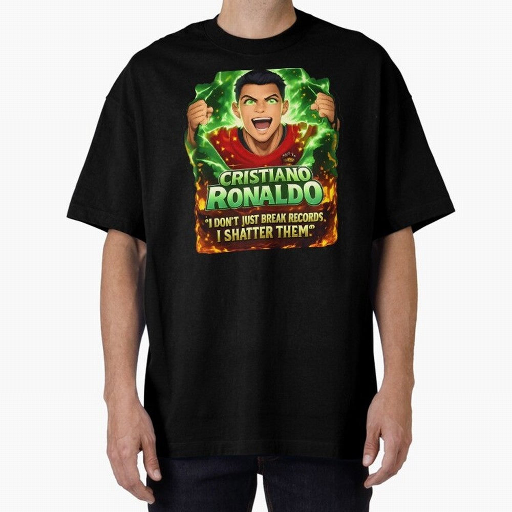 Cristiano Ronaldo Power Art Poster ¨C Legendary Football Motivation Design Oversized T-Shirt Follow the Final Road of Match Day Hype around FIFA World Cup 2026 USA Canada Mexico, Messi, CR7 and Mbappe, Portugal, Soccer Culture, Superstar Moments,