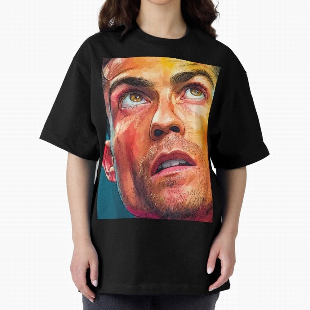 Cristiano Ronaldo Football Soccer Player Intense Color Portrait Oversized T-Shirt Celebrate Supporters United by Global Football Passion for FIFA World Cup 2026, Built around CR7 and Messi, Argentina, France and Brazil, Goal Celebration Energy,