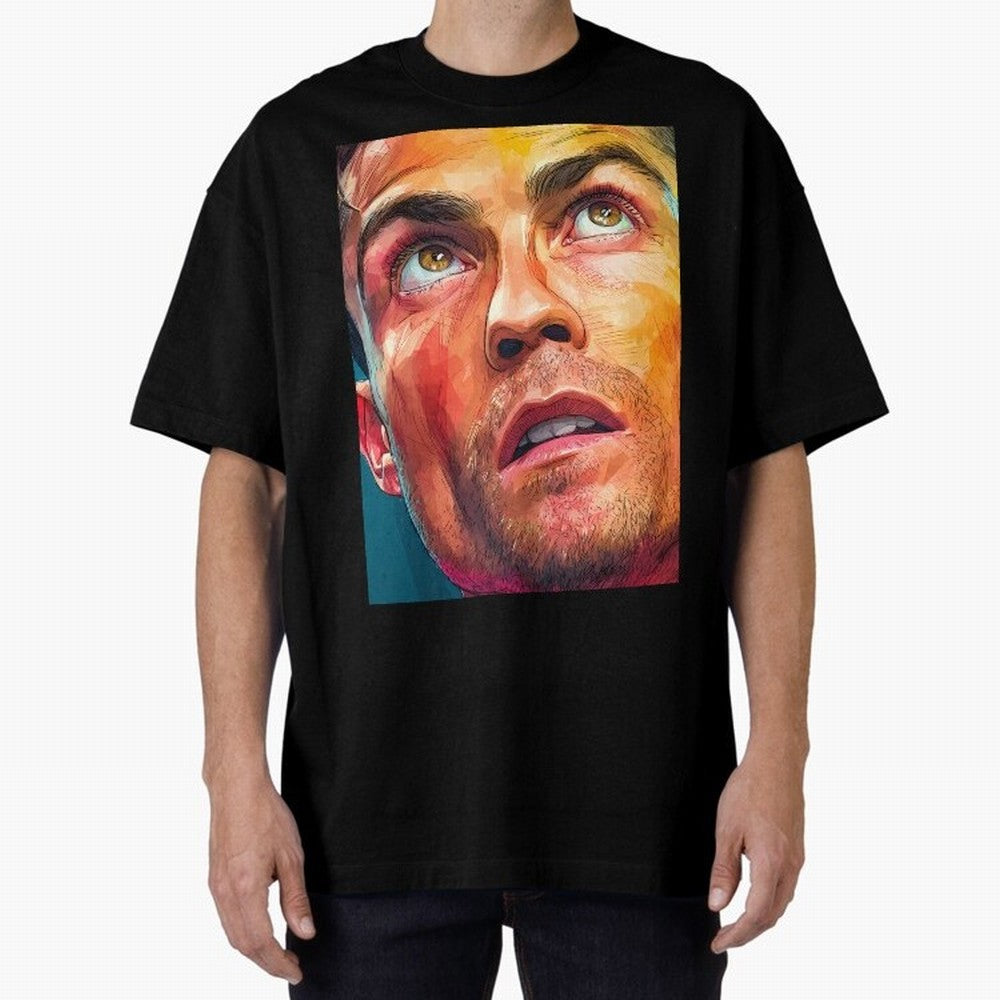 Cristiano Ronaldo Football Soccer Player Intense Color Portrait Oversized T-Shirt Celebrate Supporters United by Global Football Passion for FIFA World Cup 2026, Built around CR7 and Messi, Argentina, France and Brazil, Goal Celebration Energy,