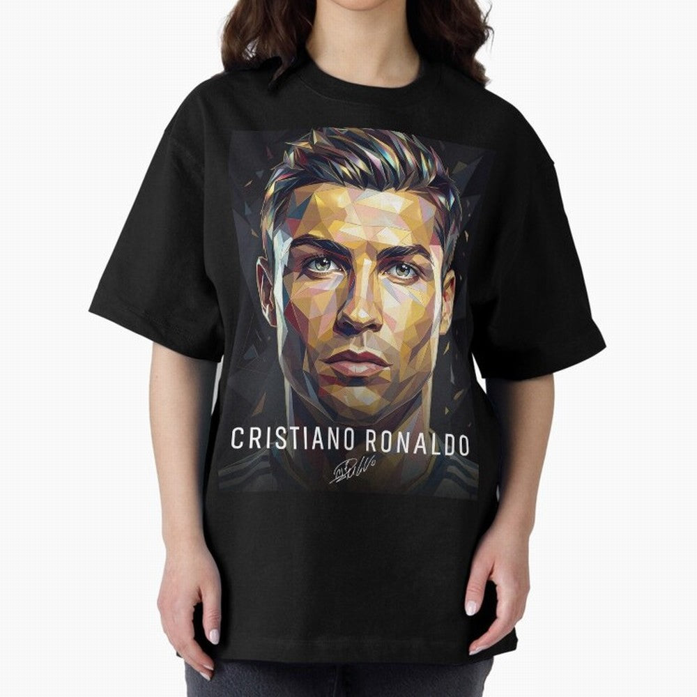 Cristiano Ronaldo Geometric Low Poly Soccer Legend Oversized T-Shirt Discover Match Day Hype around FIFA World Cup 2026 USA Canada Mexico, Messi, Neymar and Mbappe, Netherlands, Vintage Soccer Flavor, Modern Football Stars, National Flags and Final