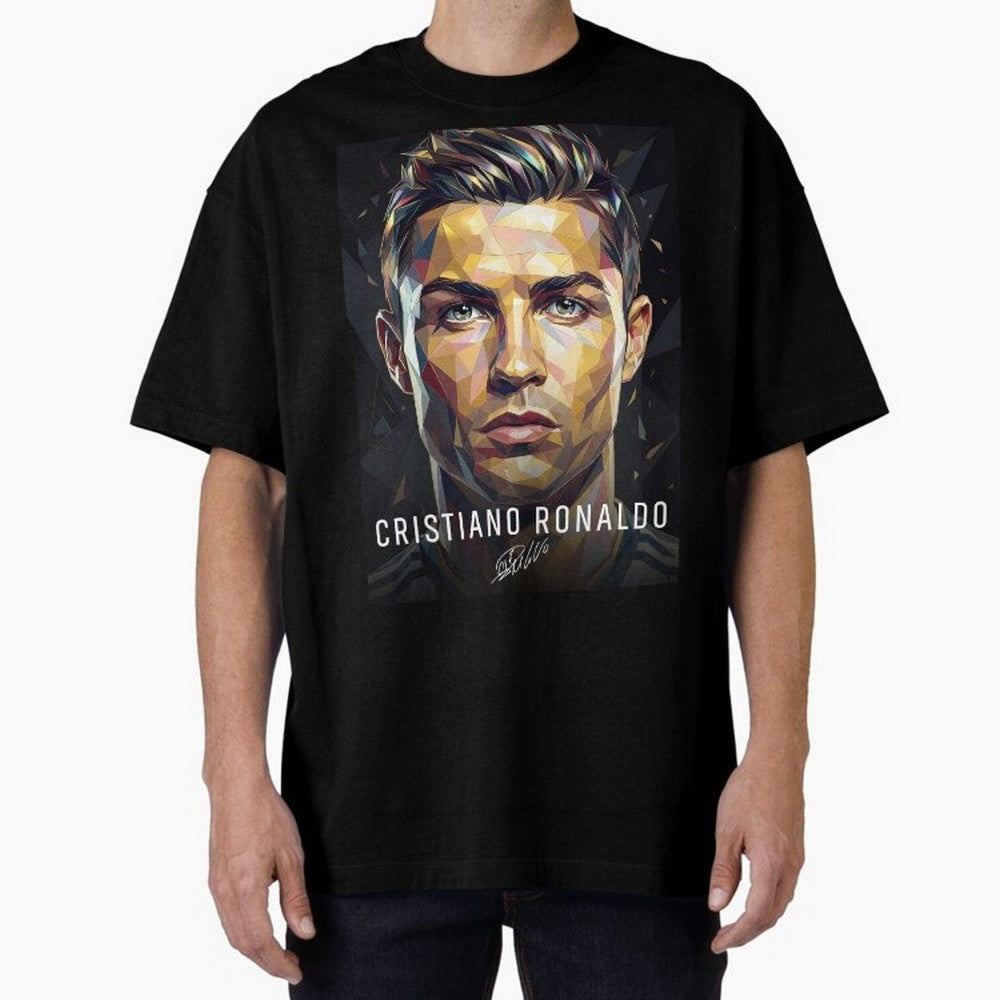 Cristiano Ronaldo Geometric Low Poly Soccer Legend Oversized T-Shirt Discover Match Day Hype around FIFA World Cup 2026 USA Canada Mexico, Messi, Neymar and Mbappe, Netherlands, Vintage Soccer Flavor, Modern Football Stars, National Flags and Final