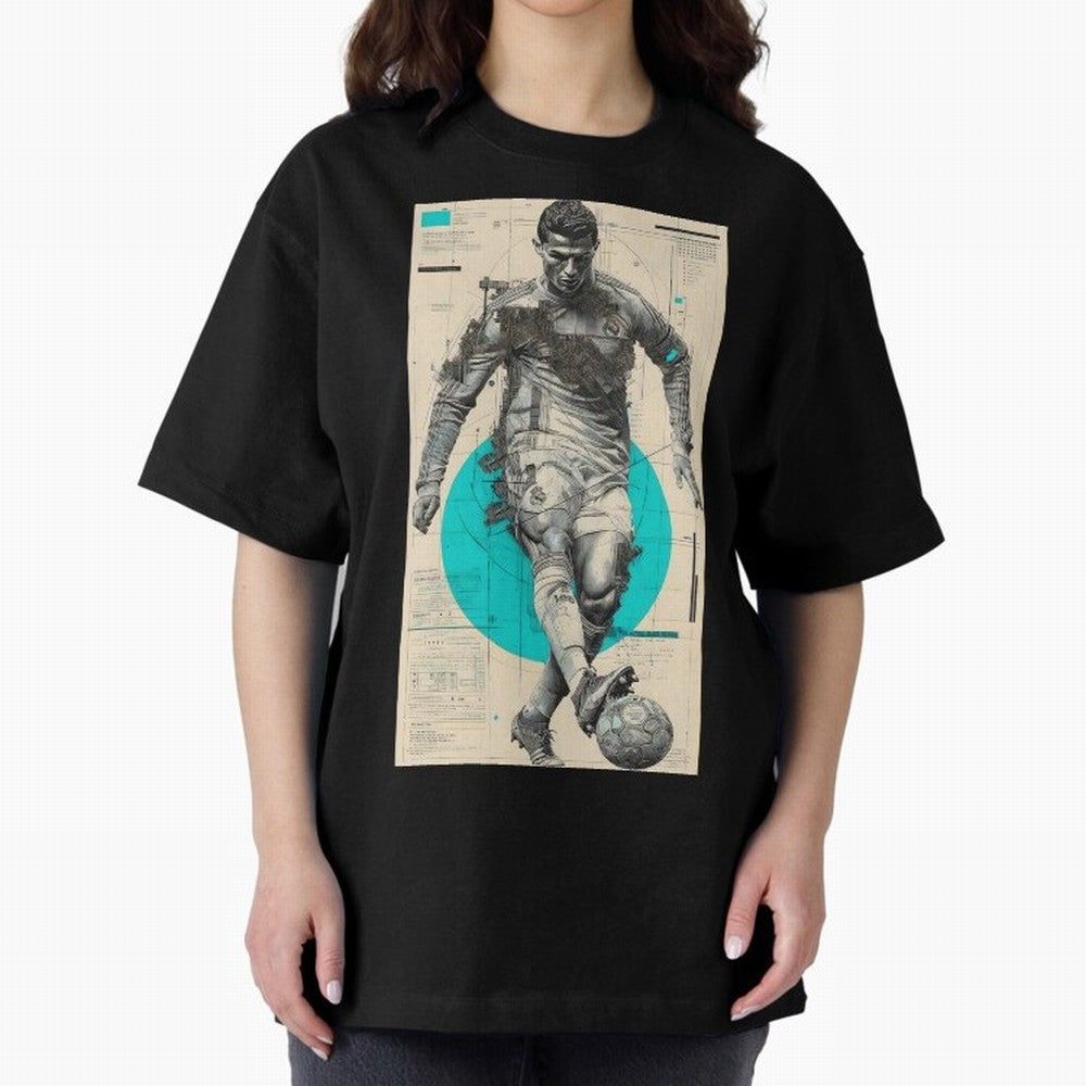 Futuristic Cristiano Ronaldo Illustration ¨C Cyber-Tech Football Art Oversized T-Shirt Remember FIFA World Cup 2026 Featuring Haaland, France Energy, Supporter Pride, Iconic Celebrations, Legendary Names and Global Match Day Energy; Made for Die