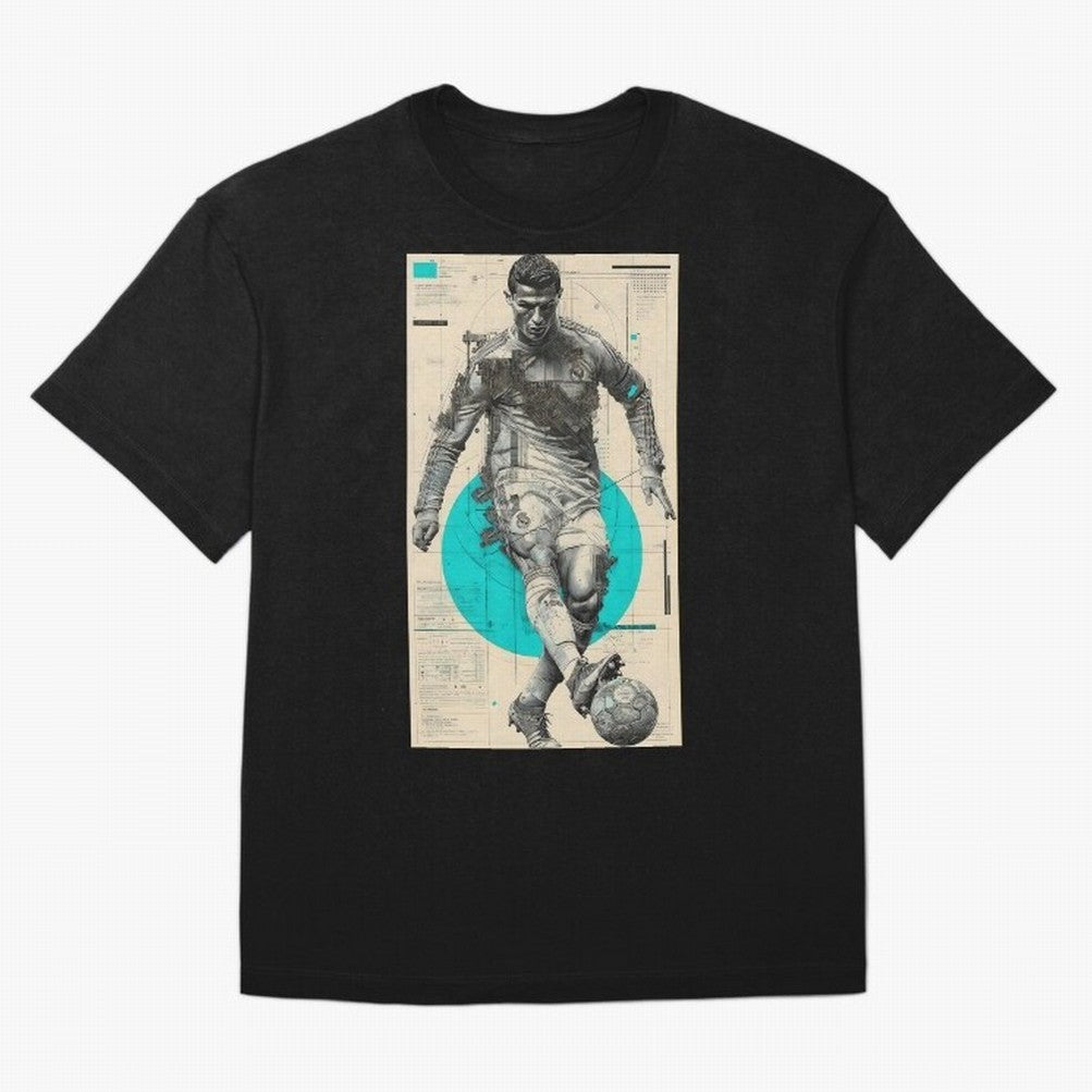 Futuristic Cristiano Ronaldo Illustration ¨C Cyber-Tech Football Art Oversized T-Shirt Remember FIFA World Cup 2026 Featuring Haaland, France Energy, Supporter Pride, Iconic Celebrations, Legendary Names and Global Match Day Energy; Made for Die