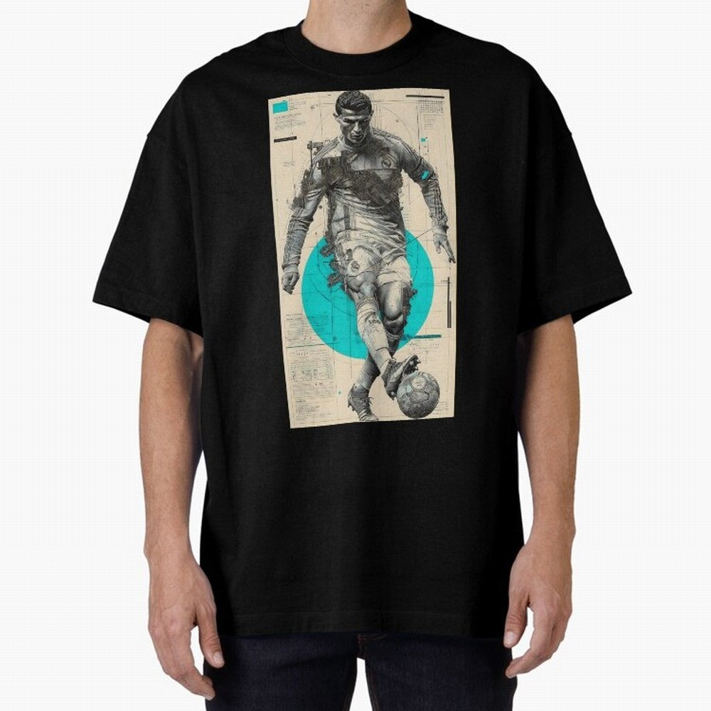 Futuristic Cristiano Ronaldo Illustration ¨C Cyber-Tech Football Art Oversized T-Shirt Remember FIFA World Cup 2026 Featuring Haaland, France Energy, Supporter Pride, Iconic Celebrations, Legendary Names and Global Match Day Energy; Made for Die