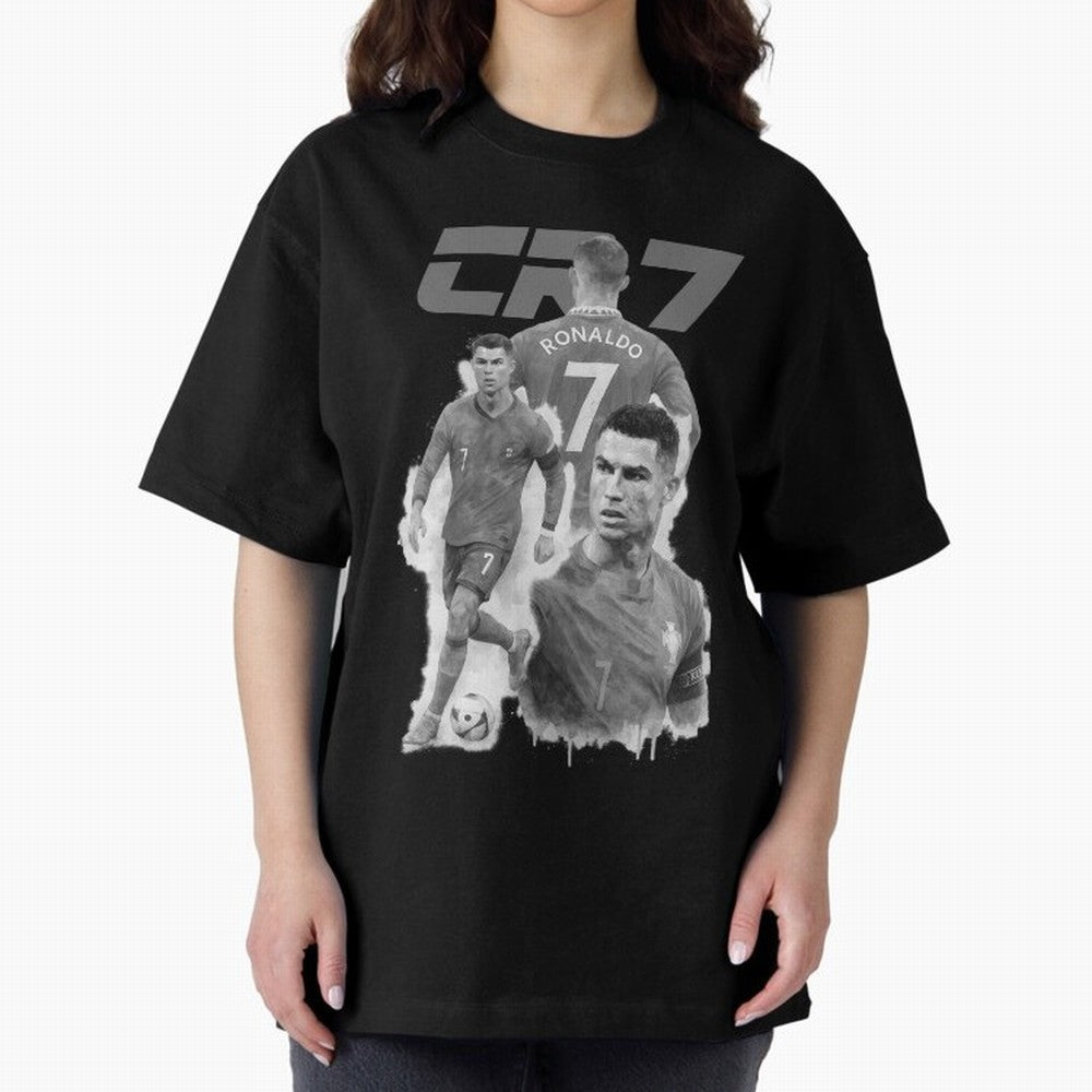 CR7 Cristiano Ronaldo illustration ink black white watercolour Oversized T-Shirt Bring World Football Passion into Global Football Passion for FIFA World Cup 2026 USA Canada Mexico, Centered on Mbappe and Neymar, Argentina, France and Brazil, Goal