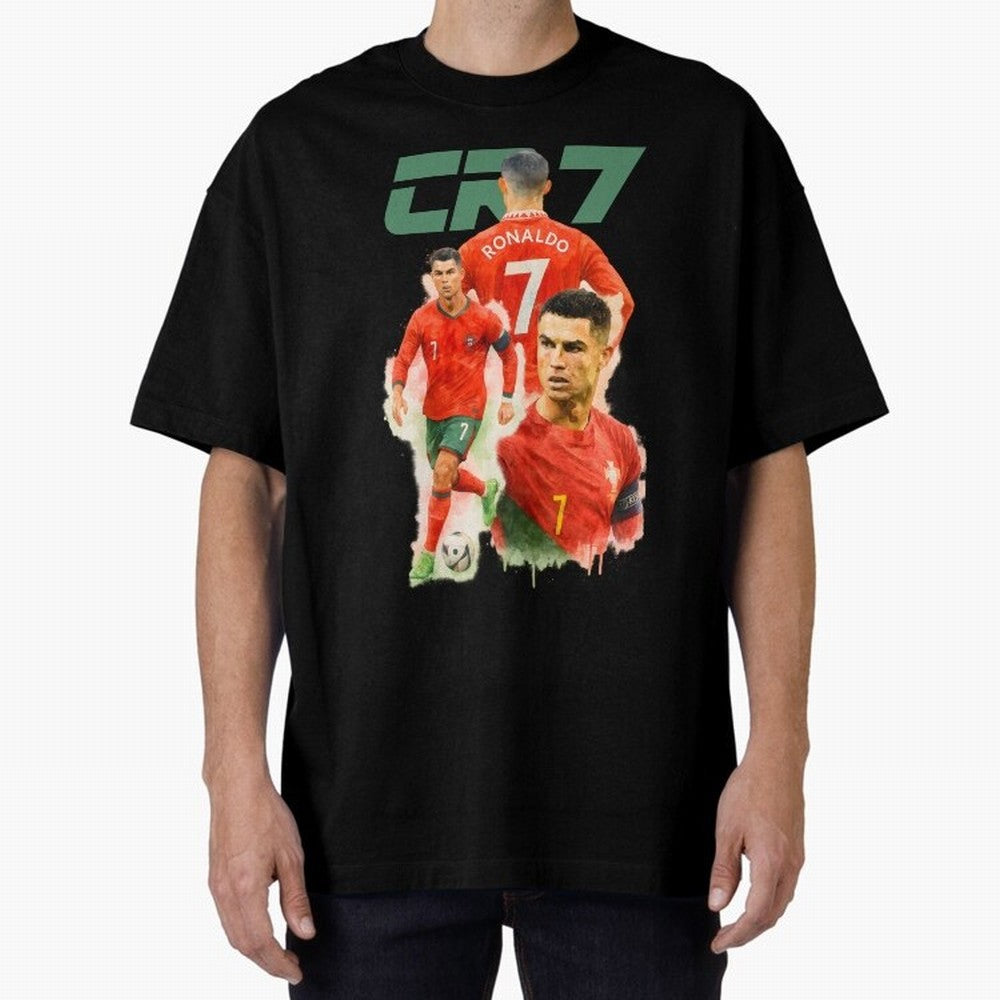 CR7 Cristiano Ronaldo illustration watercolour Oversized T-Shirt Follow the Road to Global Football Passion for FIFA World Cup 2026 Group Stage, Inspired by Haaland, England, Goal Celebration Energy, Supporter Heritage, Football Icons and Worldwide