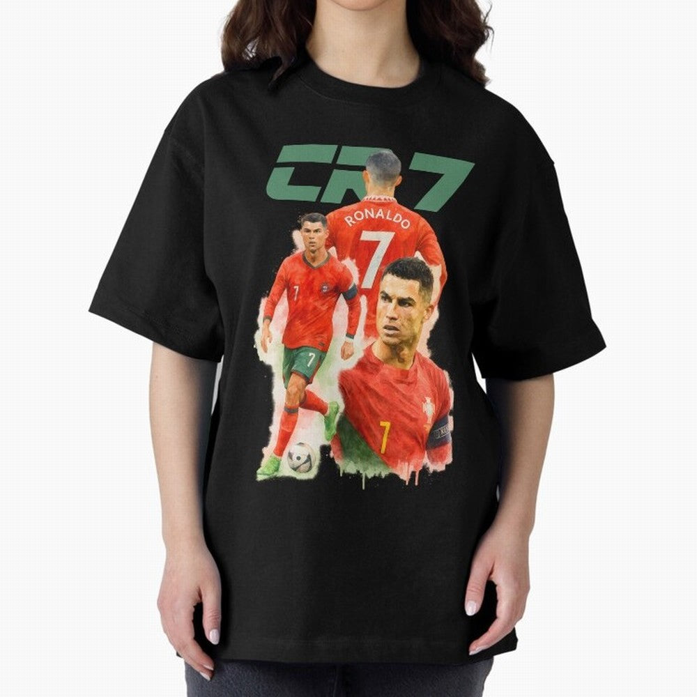 CR7 Cristiano Ronaldo illustration watercolour Oversized T-Shirt Follow the Road to Global Football Passion for FIFA World Cup 2026 Group Stage, Inspired by Haaland, England, Goal Celebration Energy, Supporter Heritage, Football Icons and Worldwide