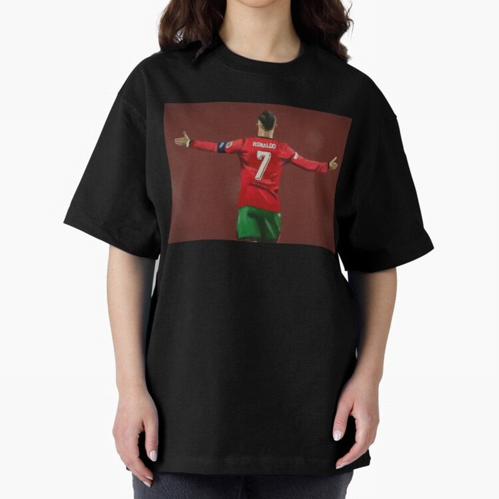 Cristiano Ronaldo portrait painting Oversized T-Shirt Carry National Pride through FIFA World Cup 2026 USA Canada Mexico Inspired by Haaland, Argentina, France and Brazil Energy, Retro Football Energy, Iconic Rivalries, Trophy Chase Drama and