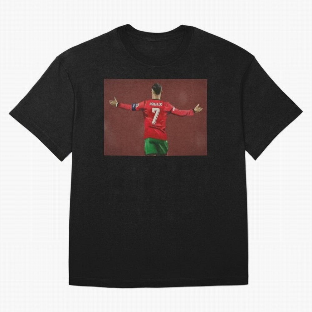 Cristiano Ronaldo portrait painting Oversized T-Shirt Carry National Pride through FIFA World Cup 2026 USA Canada Mexico Inspired by Haaland, Argentina, France and Brazil Energy, Retro Football Energy, Iconic Rivalries, Trophy Chase Drama and
