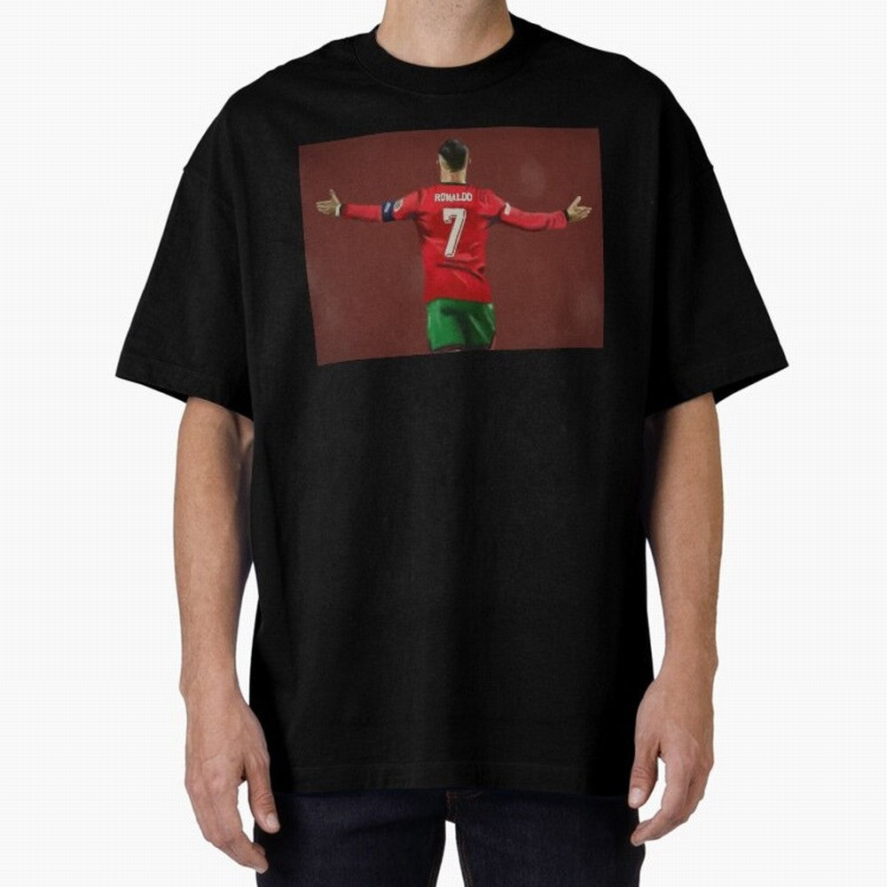 Cristiano Ronaldo portrait painting Oversized T-Shirt Carry National Pride through FIFA World Cup 2026 USA Canada Mexico Inspired by Haaland, Argentina, France and Brazil Energy, Retro Football Energy, Iconic Rivalries, Trophy Chase Drama and