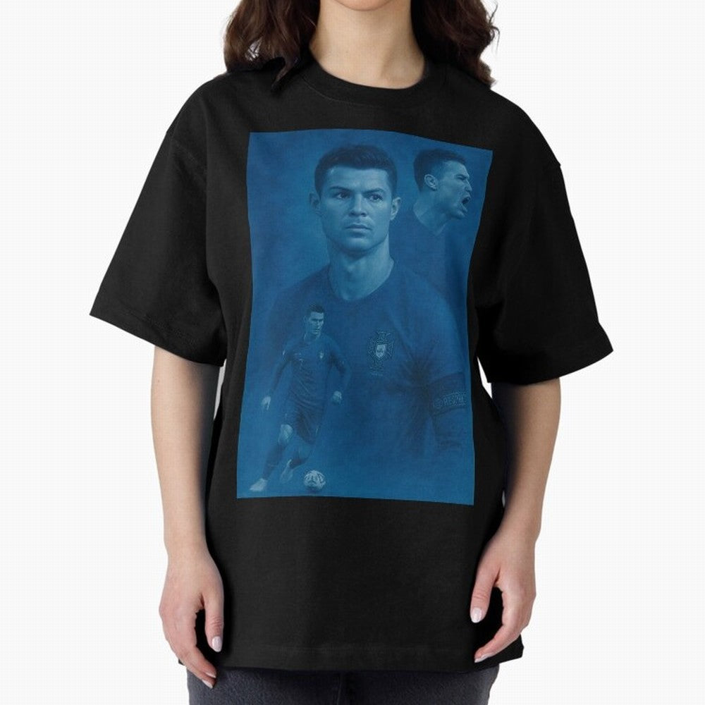 Blue Soccer Oversized T-Shirt Turn Up for Global Football Passion for FIFA World Cup 2026, Celebrating CR7, Portugal, Spain and Germany, Global Supporter Spirit, Legendary Goals, National Colors and Tournament Celebration; Great for Supporters Who
