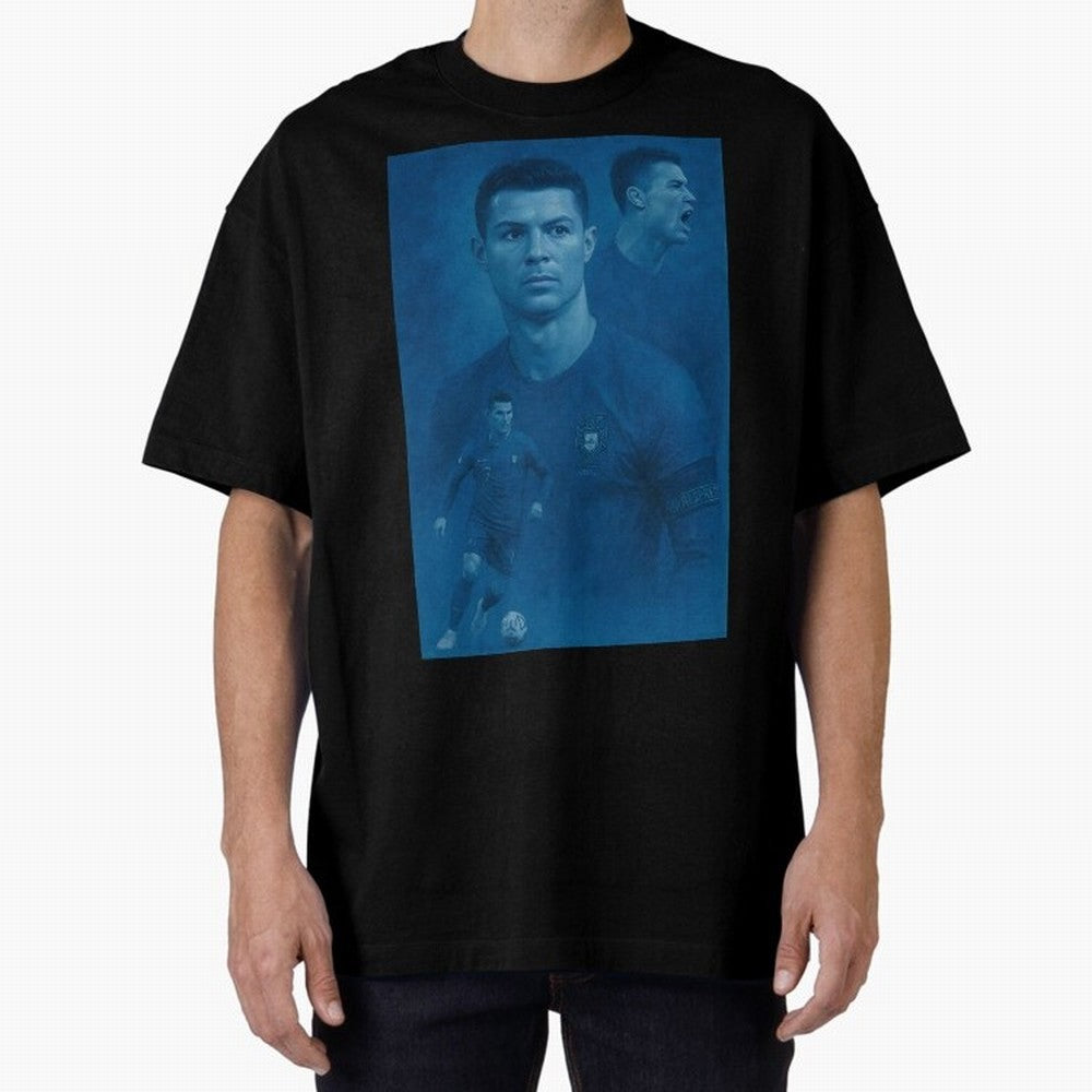 Blue Soccer Oversized T-Shirt Turn Up for Global Football Passion for FIFA World Cup 2026, Celebrating CR7, Portugal, Spain and Germany, Global Supporter Spirit, Legendary Goals, National Colors and Tournament Celebration; Great for Supporters Who