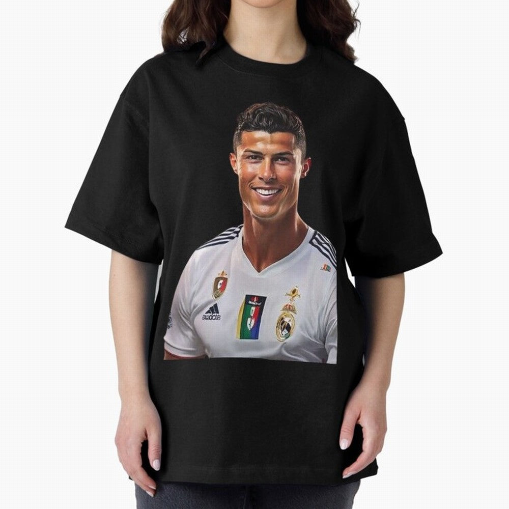 smiling Cristiano Ronaldo Oversized T-Shirt Remember FIFA World Cup 2026 Group Stage for Fans of CR7 and Messi and Brazil, Bringing Stadium Memories, Football Loyalty, International Chants and Championship Tradition; Perfect for Fans, Collectors,