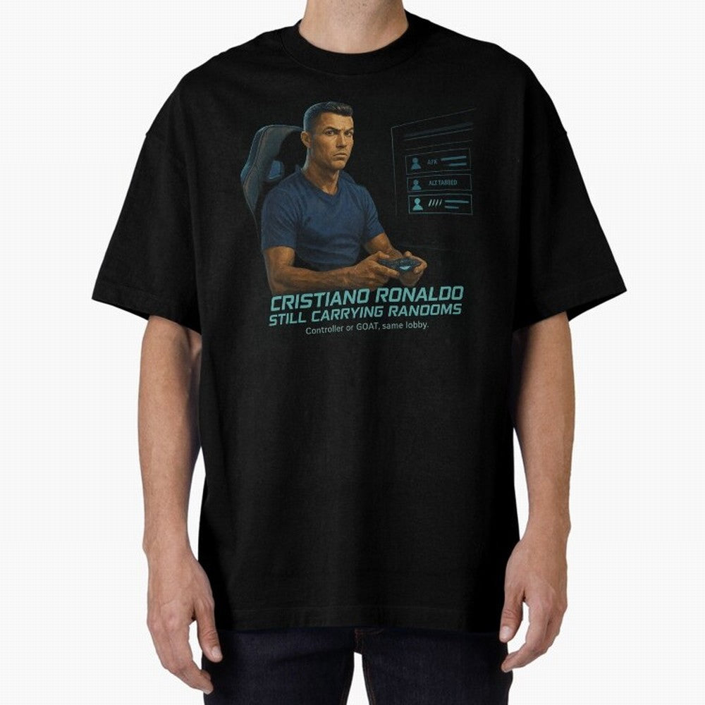Cristiano Gamer Mode ¡ª Still Carrying Randoms Oversized T-Shirt Celebrate Every Goal in Match Day Hype around FIFA World Cup 2026 USA Canada Mexico, Haaland and Mbappe, Brazil, Portugal and Argentina, Tournament Hype, Historic Matchups, Family
