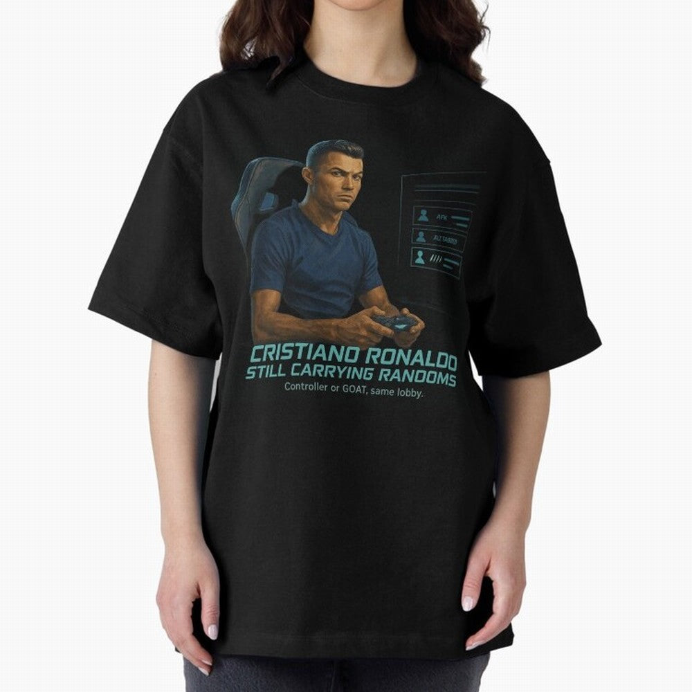 Cristiano Gamer Mode ¡ª Still Carrying Randoms Oversized T-Shirt Celebrate Every Goal in Match Day Hype around FIFA World Cup 2026 USA Canada Mexico, Haaland and Mbappe, Brazil, Portugal and Argentina, Tournament Hype, Historic Matchups, Family
