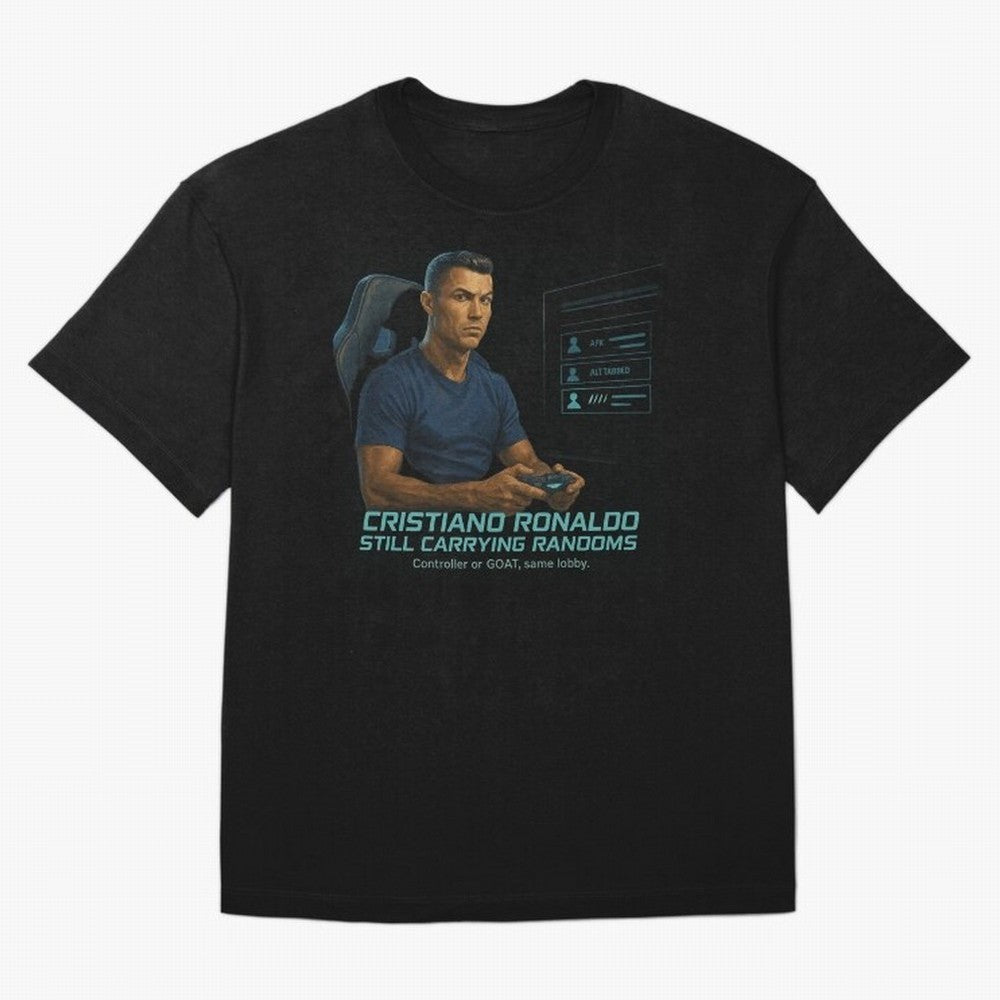 Cristiano Gamer Mode ¡ª Still Carrying Randoms Oversized T-Shirt Celebrate Every Goal in Match Day Hype around FIFA World Cup 2026 USA Canada Mexico, Haaland and Mbappe, Brazil, Portugal and Argentina, Tournament Hype, Historic Matchups, Family