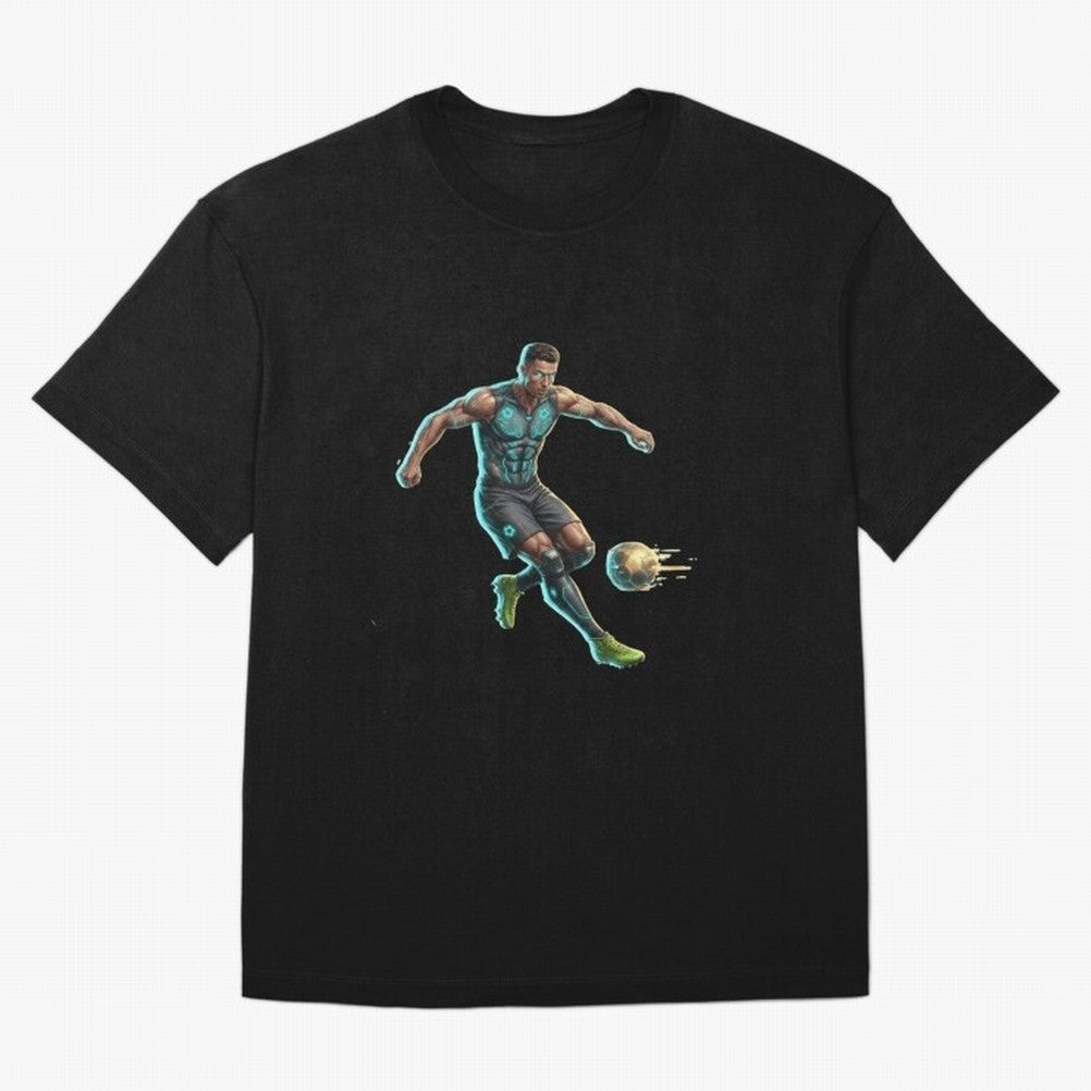 Cyberpunk Cristiano Ronaldo: Futuristic CR7 Kicking Glowing Soccer Ball Fan Art Oversized T-Shirt Bring Match Day Fire to Match Day Hype around FIFA World Cup 2026, Neymar, Argentina and Brazil, Classic Soccer Heritage, Championship Pressure, Fan