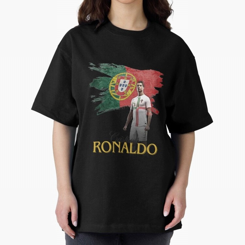 Cristiano Ronaldo - Portugal Flag Tribute (SIUUU!) Oversized T-Shirt Represent the Passion of FIFA World Cup 2026 Inspired by Neymar, Argentina Energy, Game Day Rituals, Football Legends, Country Pride and the Road to the Final; Perfect for Fans,