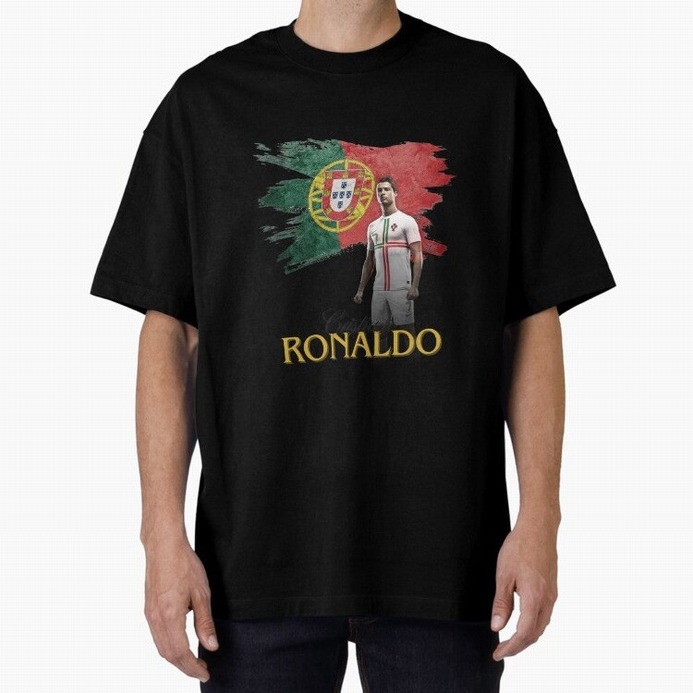Cristiano Ronaldo - Portugal Flag Tribute (SIUUU!) Oversized T-Shirt Represent the Passion of FIFA World Cup 2026 Inspired by Neymar, Argentina Energy, Game Day Rituals, Football Legends, Country Pride and the Road to the Final; Perfect for Fans,