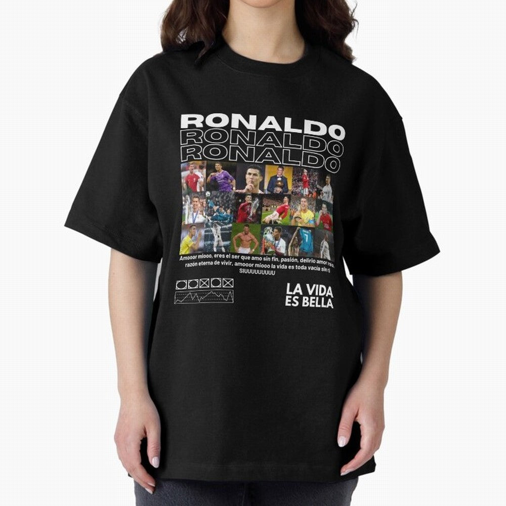 Cristiano Ronaldo CR7 Collage Oversized T-Shirt Feel the Heartbeat of FIFA World Cup 2026 USA Canada Mexico Spirit, with Brazil, Mbappe, Match Day Excitement, Supporter Culture, Golden Goals and Global Football Passion; Perfect for Fans,