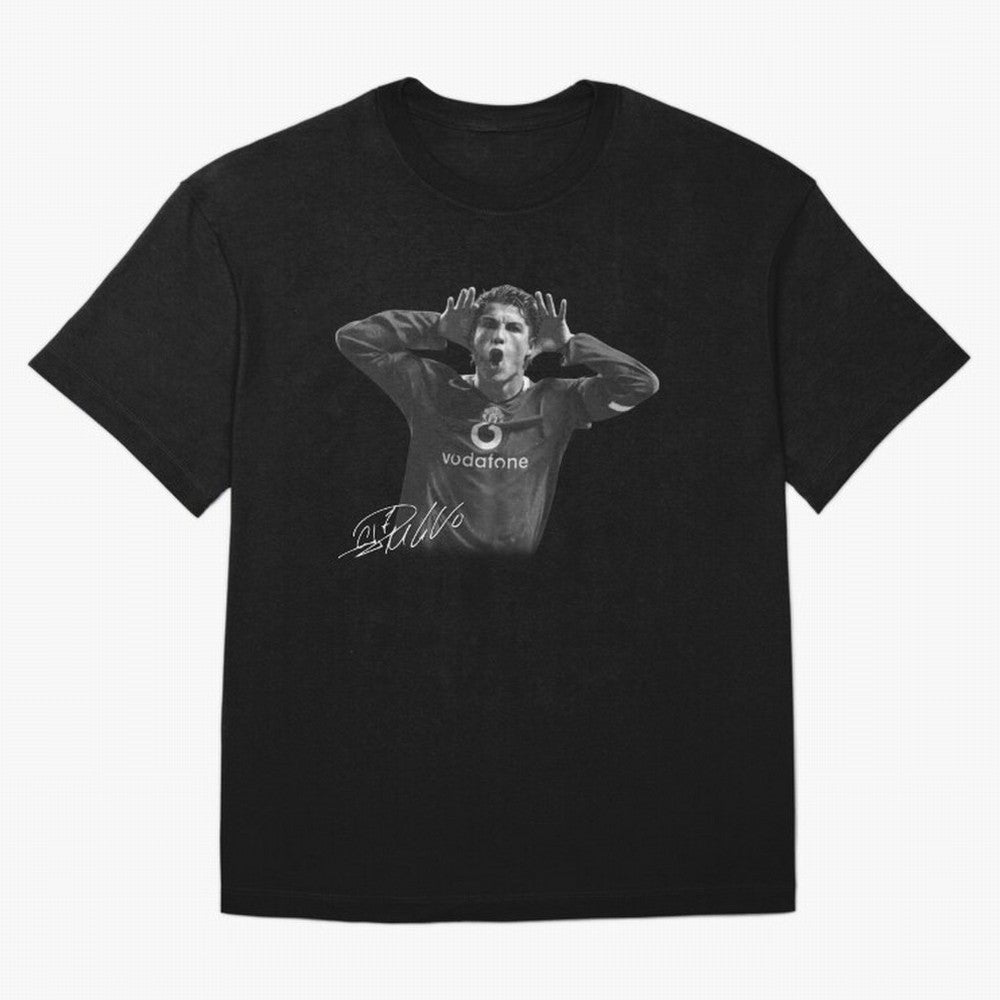 Black and White Cristiano Ronaldo T-Shirt Young Manchester Ronaldo - Celebration Oversized T-Shirt Turn Up for FIFA World Cup 2026 USA Canada Mexico Driven by Messi and Cristiano Ronaldo, Portugal, Spain and Germany Energy, Championship Spirit,