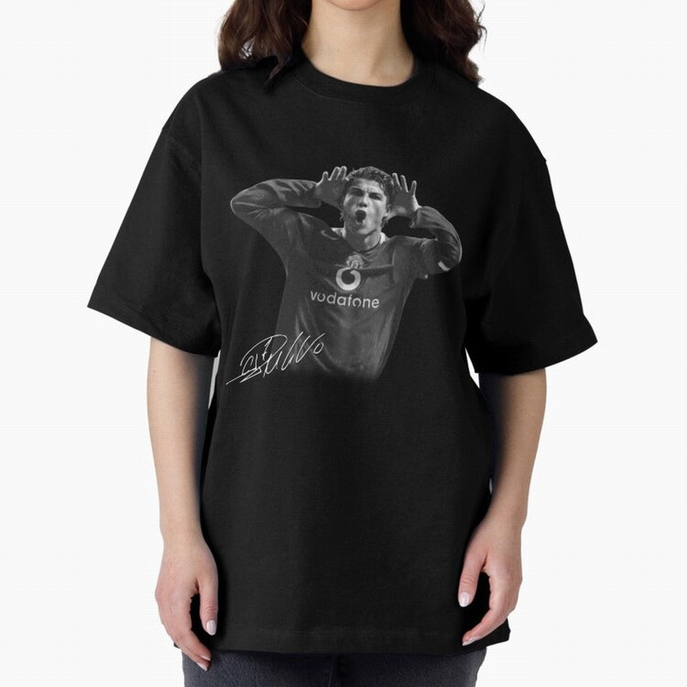 Black and White Cristiano Ronaldo T-Shirt Young Manchester Ronaldo - Celebration Oversized T-Shirt Turn Up for FIFA World Cup 2026 USA Canada Mexico Driven by Messi and Cristiano Ronaldo, Portugal, Spain and Germany Energy, Championship Spirit,