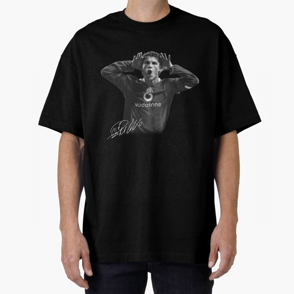 Black and White Cristiano Ronaldo T-Shirt Young Manchester Ronaldo - Celebration Oversized T-Shirt Turn Up for FIFA World Cup 2026 USA Canada Mexico Driven by Messi and Cristiano Ronaldo, Portugal, Spain and Germany Energy, Championship Spirit,