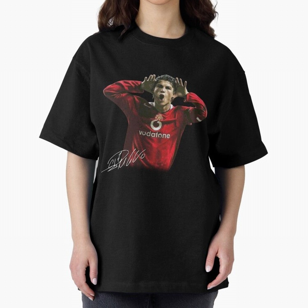 Cristiano Ronaldo T-Shirt Young Manchester Ronaldo - Celebration Oversized T-Shirt Follow the Final Road of Global Football Passion for FIFA World Cup 2026 Group Stage, Built around Haaland, Brazil, Vintage Soccer Flavor, Modern Football Stars,