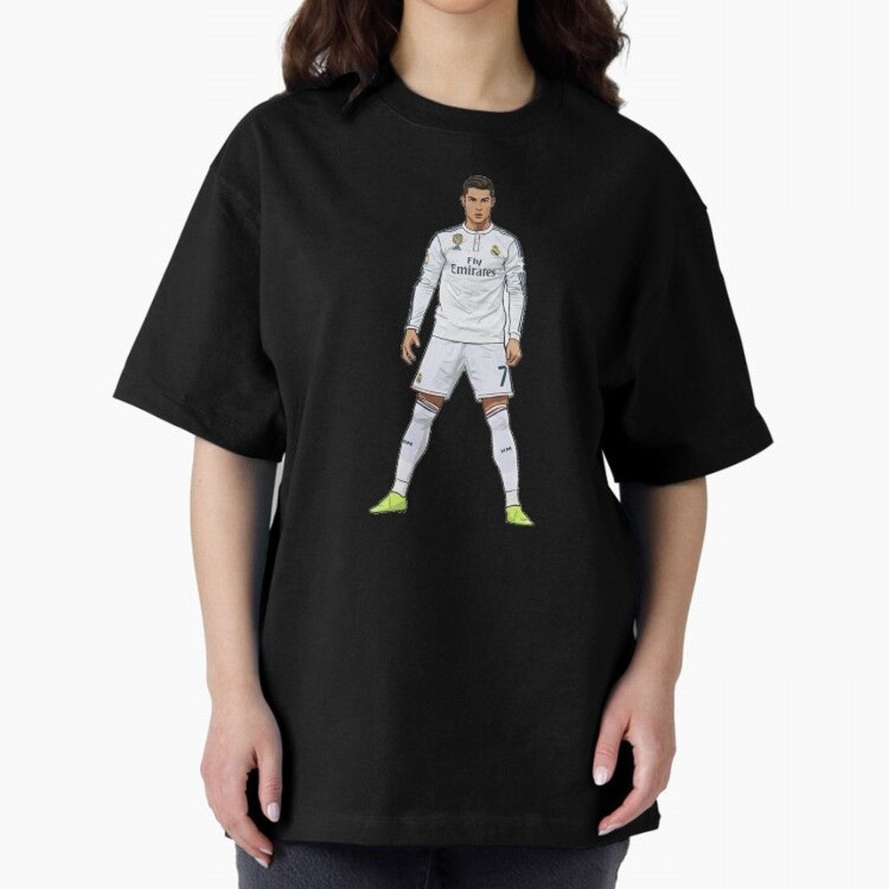 Cristiano Ronaldo at Madrid | Football Legend Oversized T-Shirt Represent Global Football Passion for FIFA World Cup 2026 USA Canada Mexico, Inspired by Messi, CR7 and Mbappe, Portugal, Worldwide Fan Energy, Dramatic Goals, Stadium Lights and