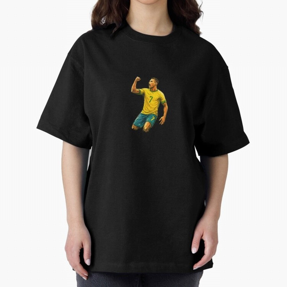 Energetic Soccer Celebration ¨C Number 7 Sketch Art Oversized T-Shirt Remember Iconic Moments from the FIFA World Cup 2026 USA Canada Mexico Journey through Neymar Highlights, Brazil, Portugal and Argentina Pride, Sports Nostalgia, International