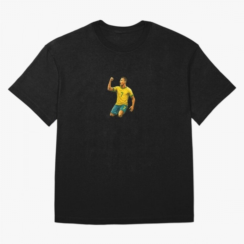 Energetic Soccer Celebration ¨C Number 7 Sketch Art Oversized T-Shirt Remember Iconic Moments from the FIFA World Cup 2026 USA Canada Mexico Journey through Neymar Highlights, Brazil, Portugal and Argentina Pride, Sports Nostalgia, International
