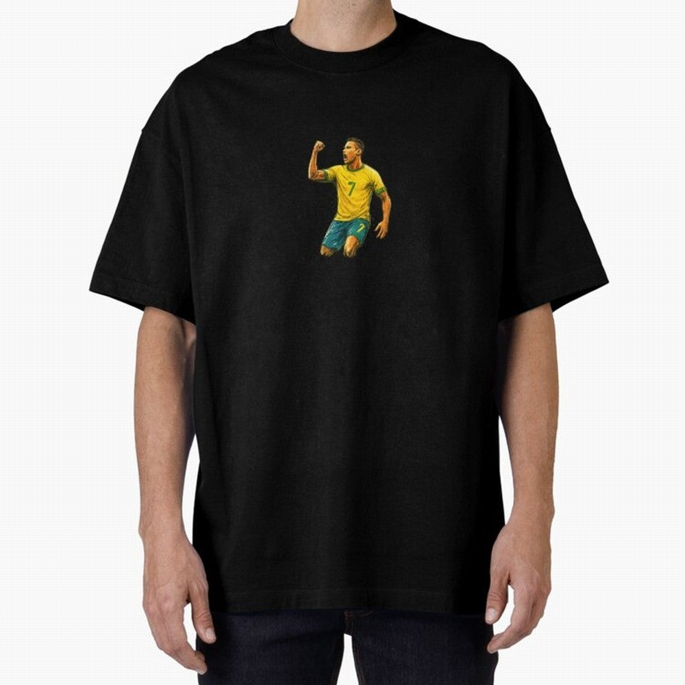 Energetic Soccer Celebration ¨C Number 7 Sketch Art Oversized T-Shirt Remember Iconic Moments from the FIFA World Cup 2026 USA Canada Mexico Journey through Neymar Highlights, Brazil, Portugal and Argentina Pride, Sports Nostalgia, International
