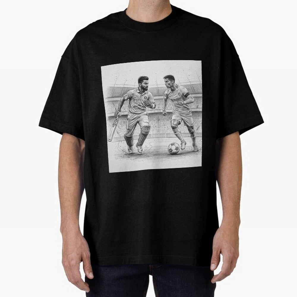Virat Kohli and Cristiano Ronaldo Oversized T-Shirt Honor FIFA World Cup 2026 USA Canada Mexico for Fans of Haaland and Mbappe and Brazil, Bringing Global Supporter Spirit, Legendary Goals, National Colors and Tournament Celebration; Built for