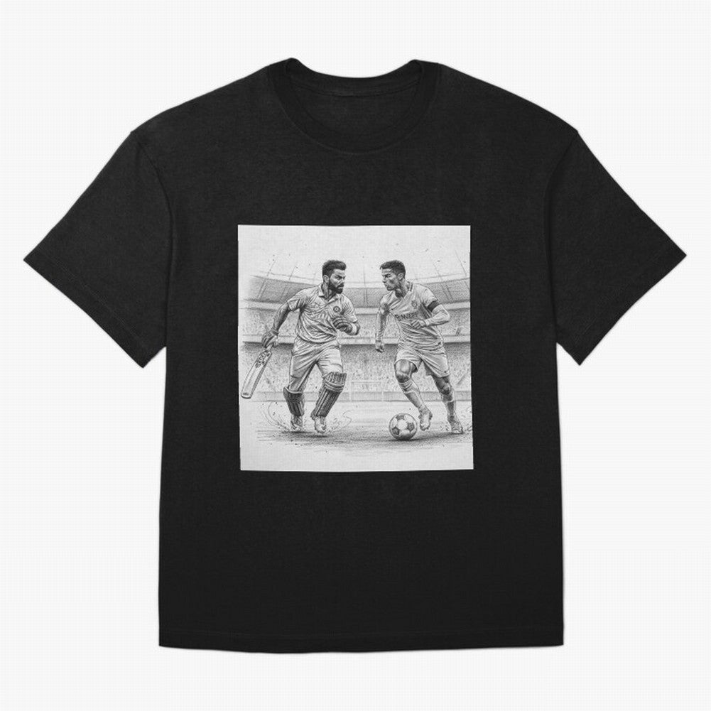 Virat Kohli and Cristiano Ronaldo Oversized T-Shirt Honor FIFA World Cup 2026 USA Canada Mexico for Fans of Haaland and Mbappe and Brazil, Bringing Global Supporter Spirit, Legendary Goals, National Colors and Tournament Celebration; Built for