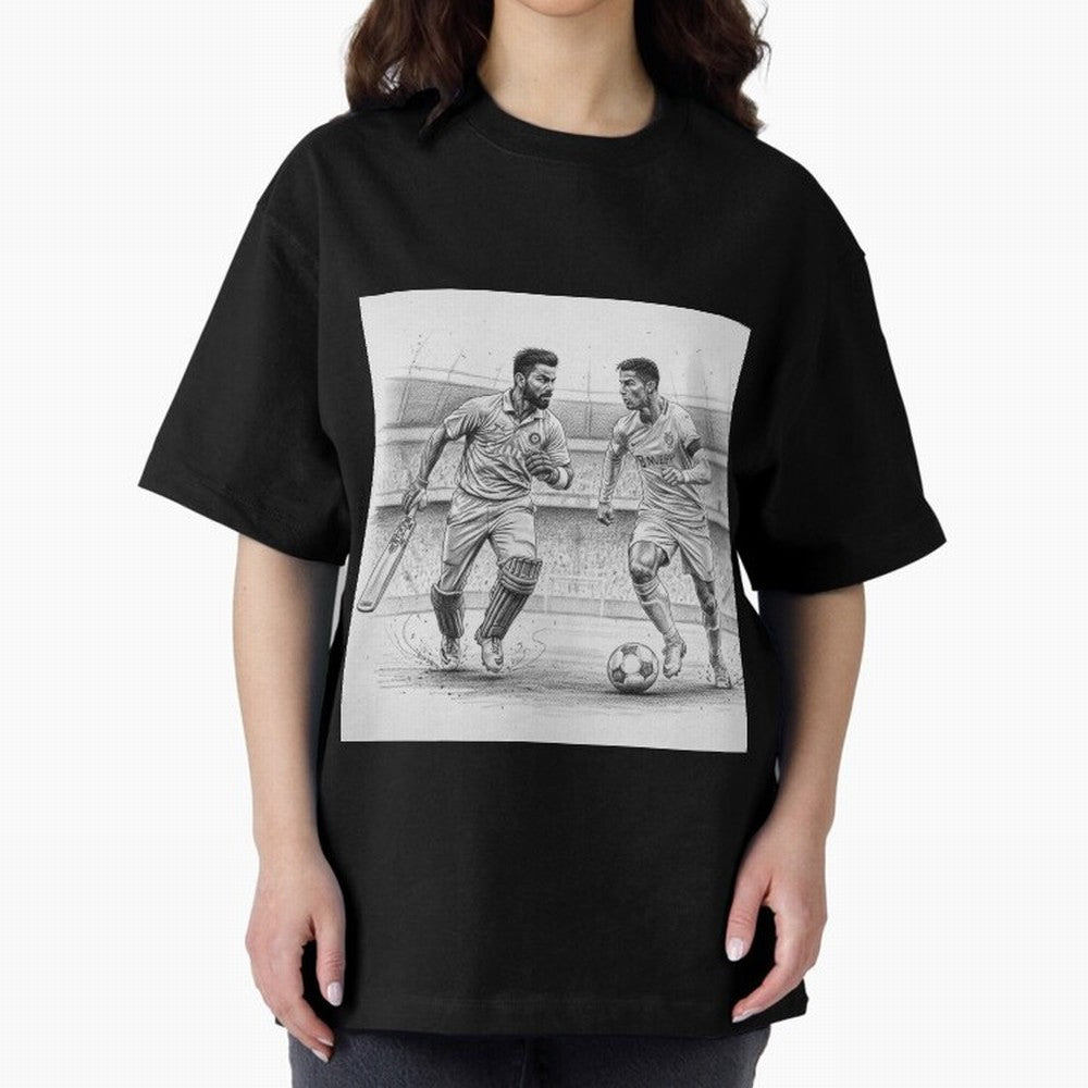 Virat Kohli and Cristiano Ronaldo Oversized T-Shirt Honor FIFA World Cup 2026 USA Canada Mexico for Fans of Haaland and Mbappe and Brazil, Bringing Global Supporter Spirit, Legendary Goals, National Colors and Tournament Celebration; Built for