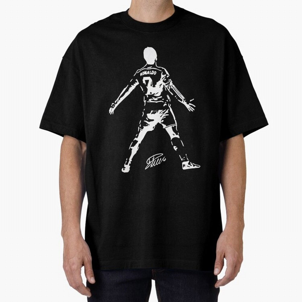 Retro Football Player Celebration Silhouette Artwork For Men And Gift For Soccer Fans Oversized T-Shirt Feel Match Day Hype around FIFA World Cup 2026 Group Stage, Cristiano Ronaldo, Haaland and CR7, England, France and Netherlands, Football